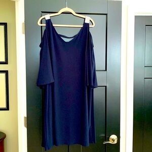 Plus size, formal, elegant, evening wear Navy dress with Crystal straps. Size 3X
